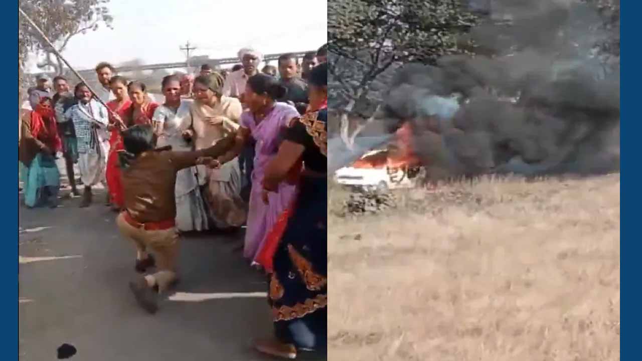 పోలీసులపై దాడి చేసిన గ్రామస్థులు , రాయ్ గఢ్ లో ఉద్రిక్తత